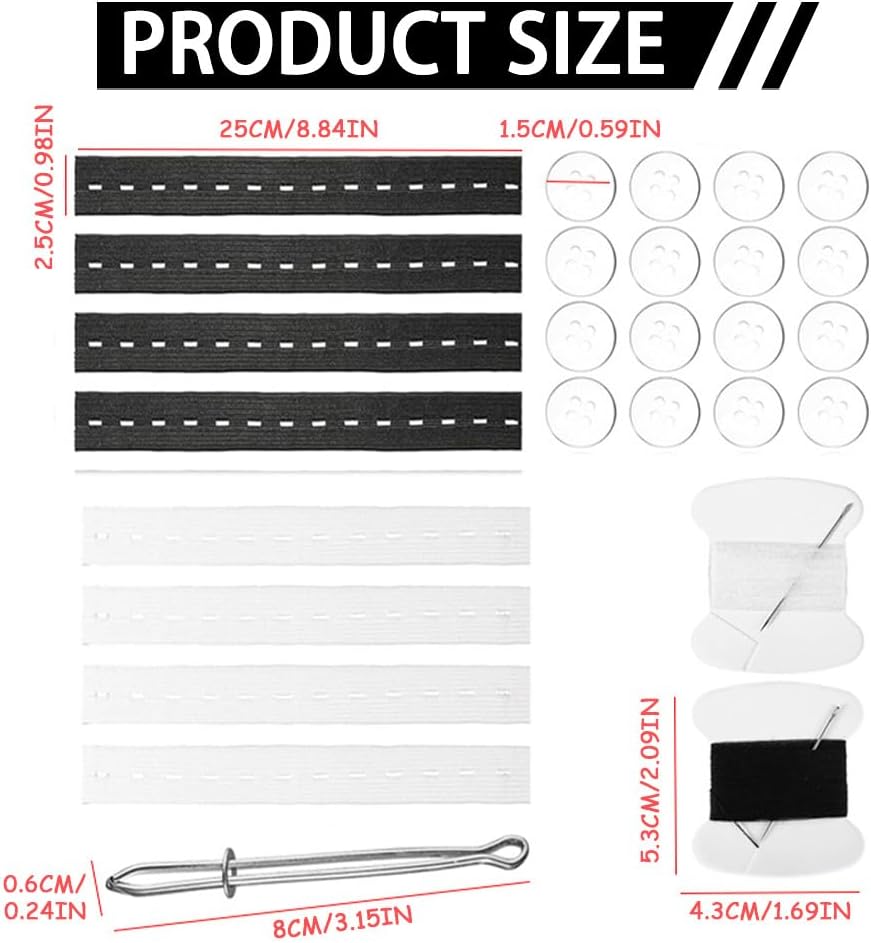 8pcs Pant Waist Tightener for Women, Adjustable Elastic Jean Waist Tightener, Pants Button Tightener with 16 Buttons Waist Extenders Supplies for Kids Women Men (Black and White)