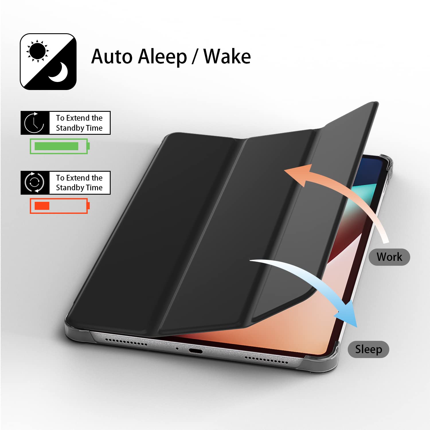 MOCA Translucent Back Flip Case for Xiaomi Pad 5 / Pad 5 Pro 11 Folio Flip Cover Protective Slim Case for Xiaomi Mi Pad 5 /Pad 5 Pro 11" (Black) — Amazon image 3