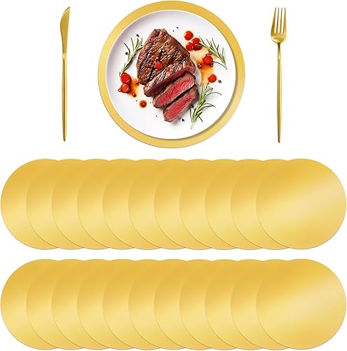Miniatura 8 de 72 manteles individuales de papel con purpurina dorada, redondos, desechables, de papel de espejo, decorativos, para comedor, boda, banquete,