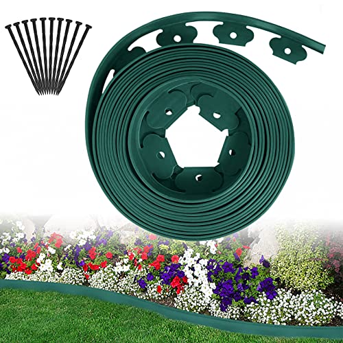 ACXIN Borde de césped de plástico, 10 m, borde flexible para cortacésped con anclaje a tierra, valla de plástico para jardín, borde de césped, decoración (10 m x 5 cm, verde)
