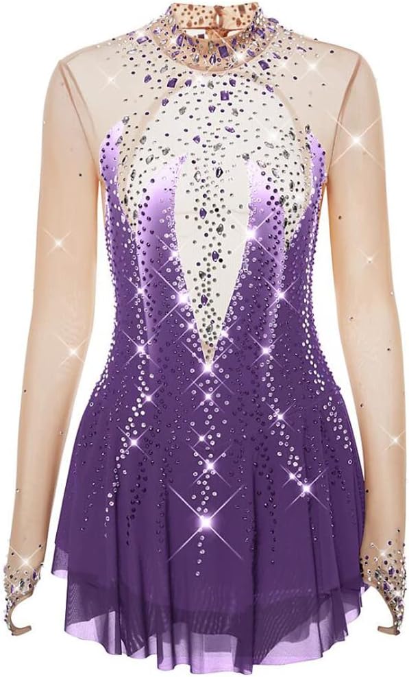 Costumes for Competition Diamond Figure Skating Performance Dress Girls Hollow Skating Suit Gymnastic Leotard