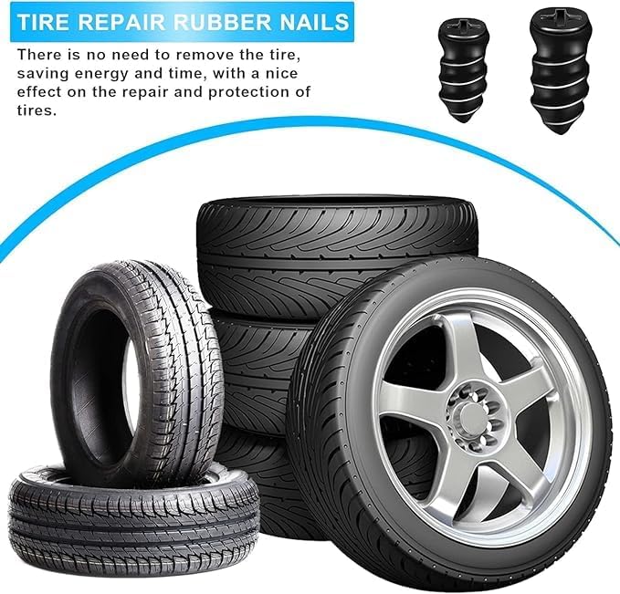 Image of Tire Repair Rubber Screws, Vacuum Tyre Repair Nail Fast Repair Rubber Nails for Car Motorcycle ATV Tire Puncture Repair, Black (10 Pcs)