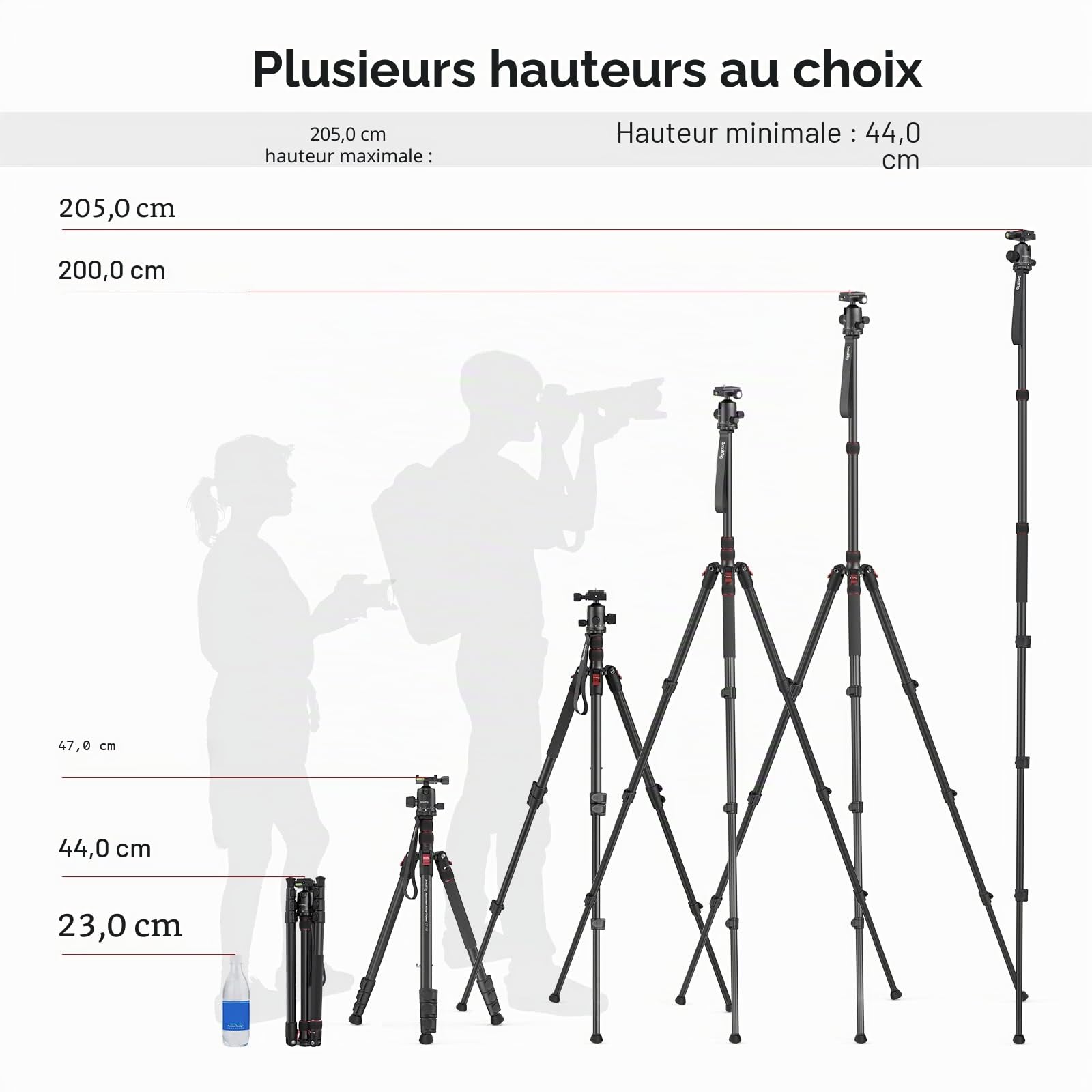 SMALLRIG CT-20 Trépied d'Appareil Photo en Aluminium Léger de 78" (198 cm), Trépied DSLR Pliable pour Le Voyage, Charge Utile Max. 33 LB (15 kg), Hauteur Réglable de 18,5" à 78" (47-198 cm) - 3474C