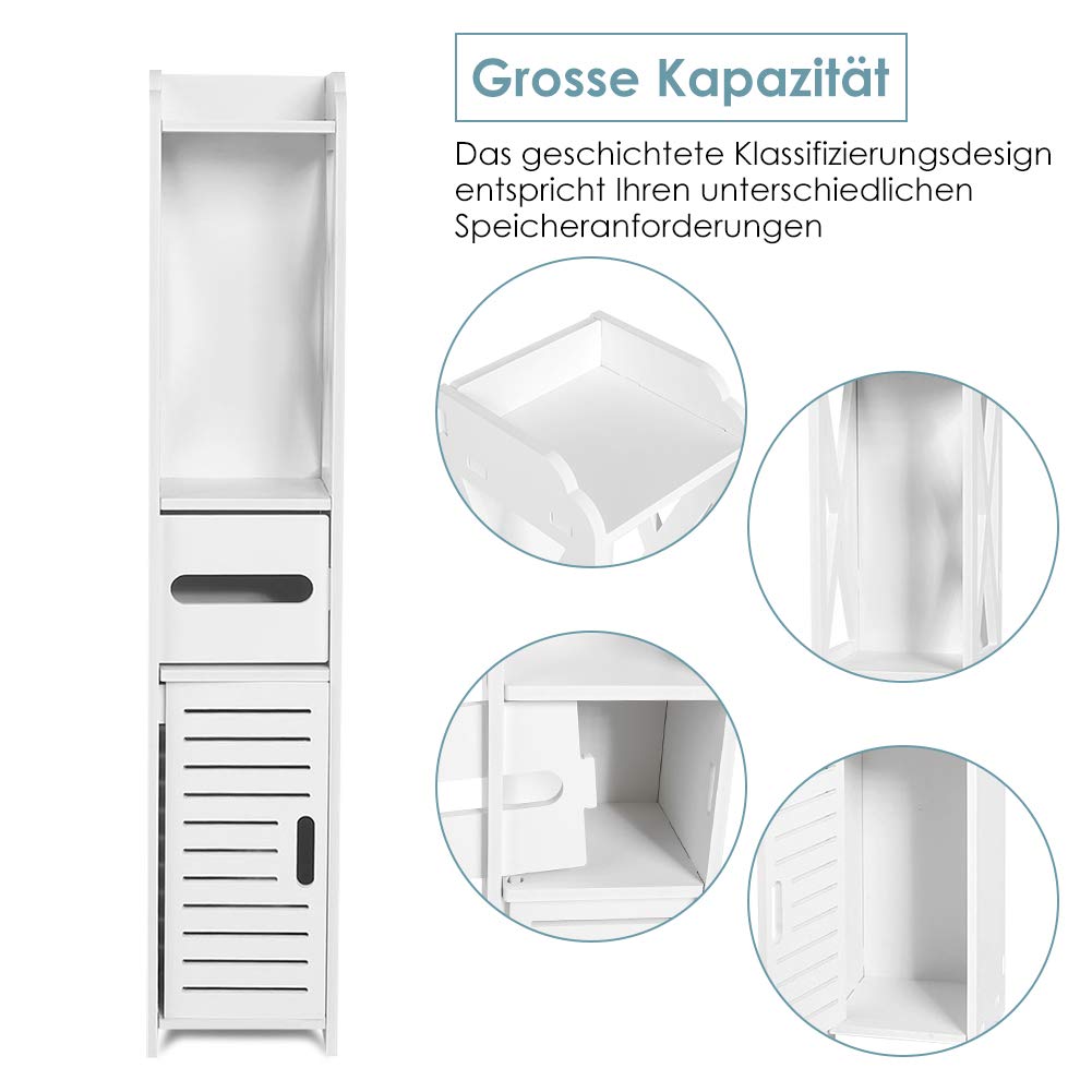 Badezimmerschrank Weiß Toilettenrollenhalter Badregal Standschrank Seitenschrank Standregal mit Papierschicht für Badezimmer Schlafzimmer Wohnzimmer Küche Flur, 80 x 15,5 x 15