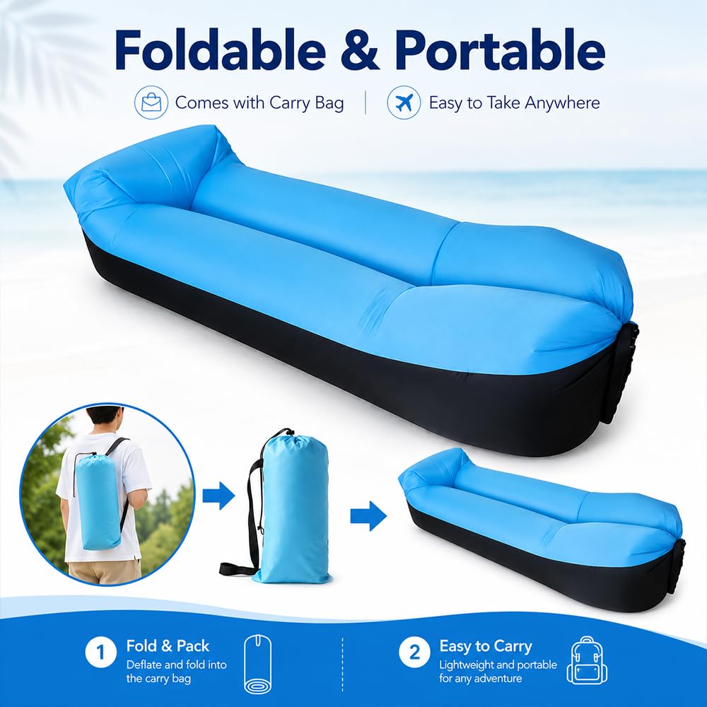 Aufblasbares Sofa, Camping Sofa Aufblasbar, Tragbares Luft Sitzsack mit Aufbewahrungstasche, Air Lounger, Aufblasbare Couch für Camping Urlaub Schwimmbad Strandparties Hinterhof