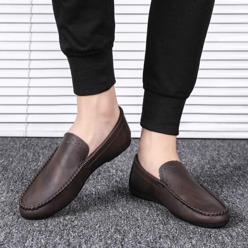 Mens Loafers Shoe Round Toe Vegan Leather Loafer Shoes Comfortable Resistant Flat Heel Walking Slip On4