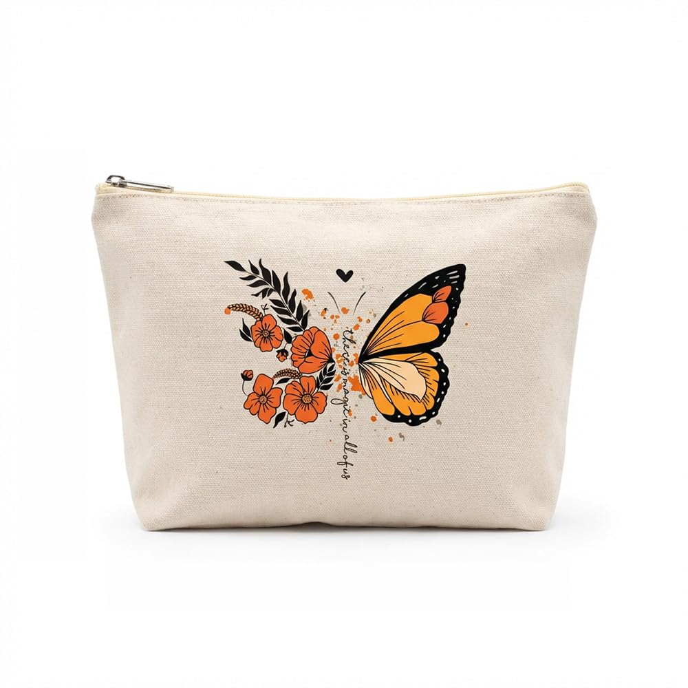 Butterfly Print Canvas Makeup Pouch for Women, Floral Cosmetic Organizer Bag with Zipper, Travel Toiletry & Multipurpose Utility Storage Pouch for Makeup & Essentials-image-14