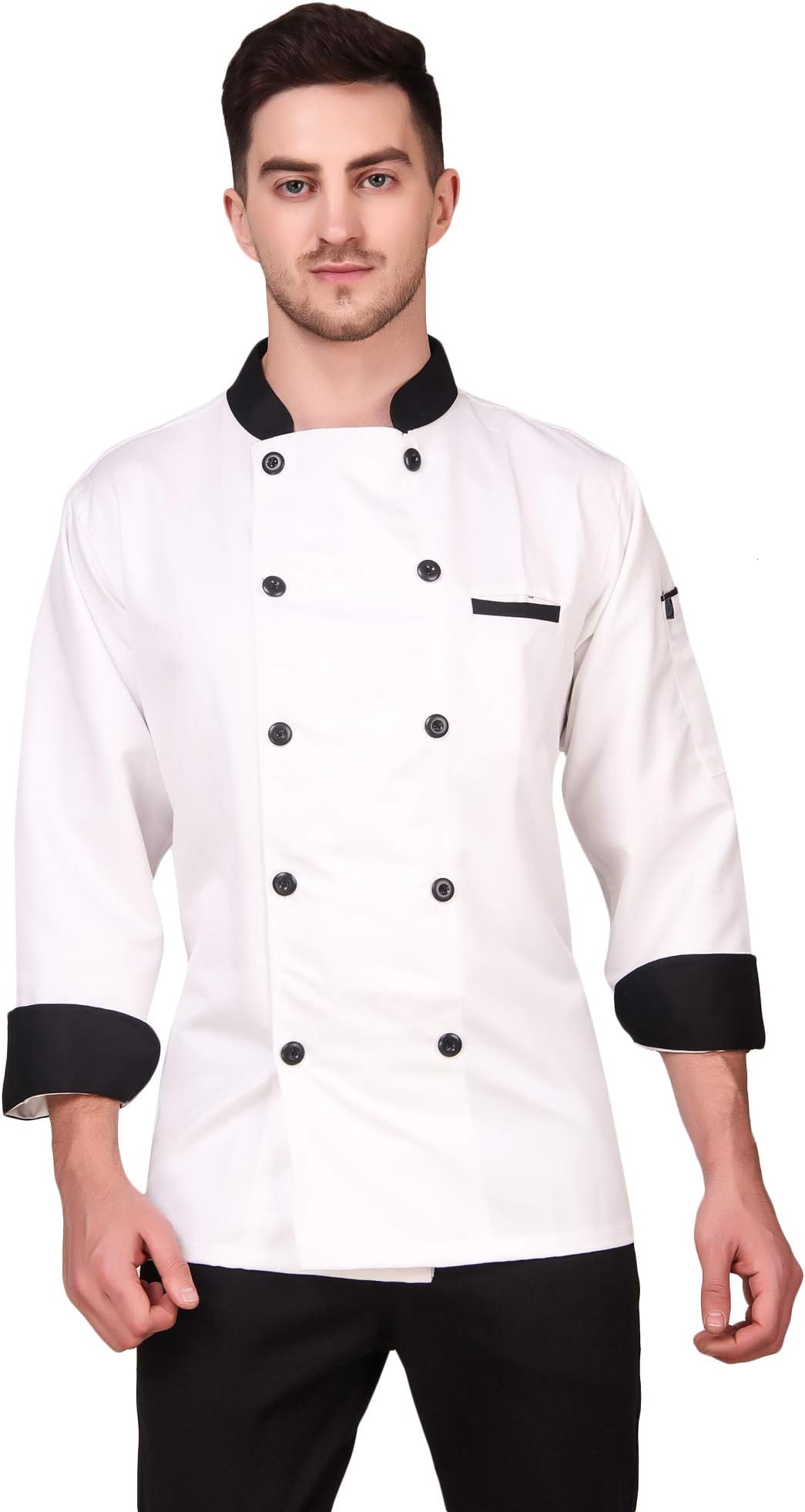 KODENIPR CLUB Men's And Women's Casual Style White Chef Coat Black Contrast,Polycotton,Size (X-Large(42))