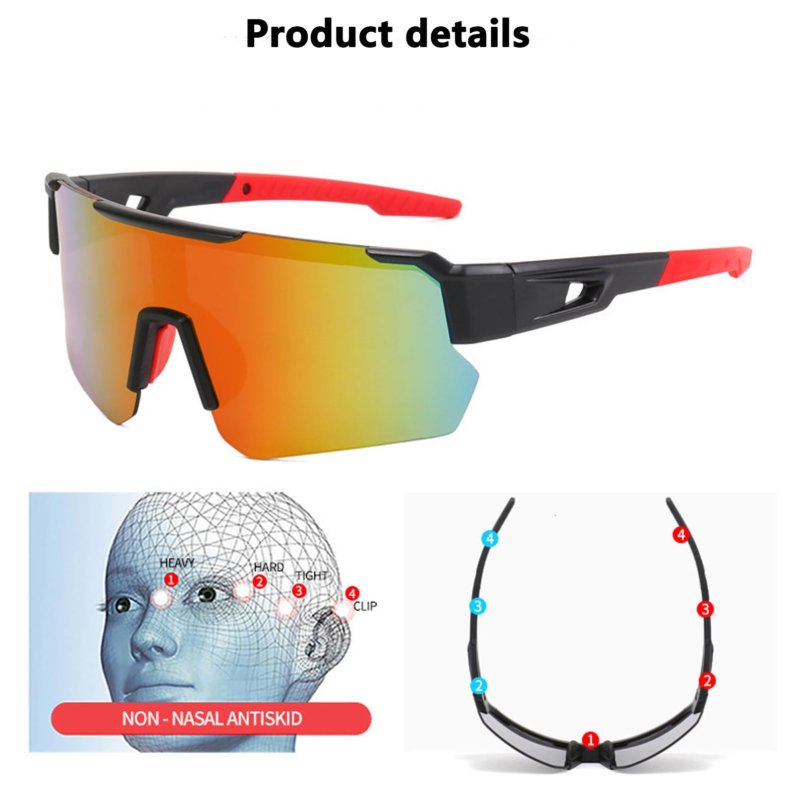 Lunette de Soleil Sport Polarisée, Lunettes de Cyclisme Homme Femme Cyclisme Lunette Protection UV400 Lunette de Soleil pour Course à Pied Cyclisme Pêche Conduite Golf Ski