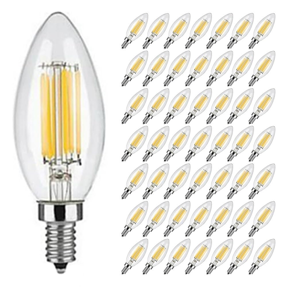 HHF Iluminación del hogar, Paquete de 10/25/50, Bombilla de Vela de filamento Led AC220V C35 E14 6W Bombilla de luz Regulable lámpara de candelabro Retro Edison(50PCS Warm White)