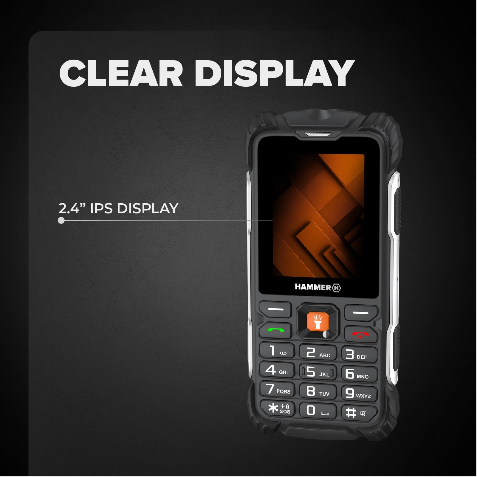 Hammer H Power Plus LTE Outdoor Handy ohne Vertrag, 4000mAh Akku, 128MB Memory, 64MB RAM, 2,8" IPS Display, große Tasten, Taschenlampe, 2 MP Kamera, FM-Radio, USB-C, Dual SIM Nano, Schwarz