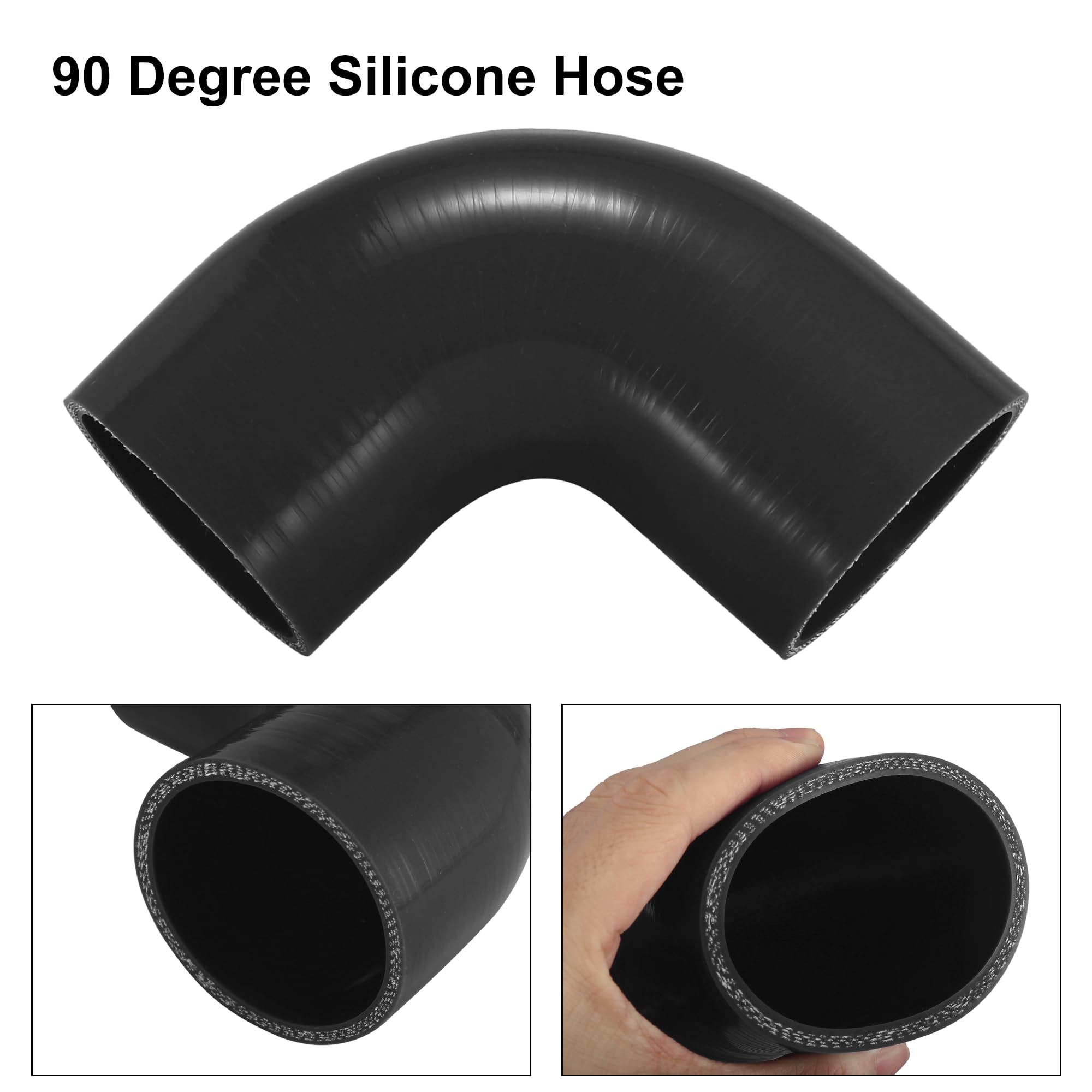 X AUTOHAUX Universale Auto 63mm 2.5" ID 90 Gradi Accoppiatore Silicone Tubo Nero