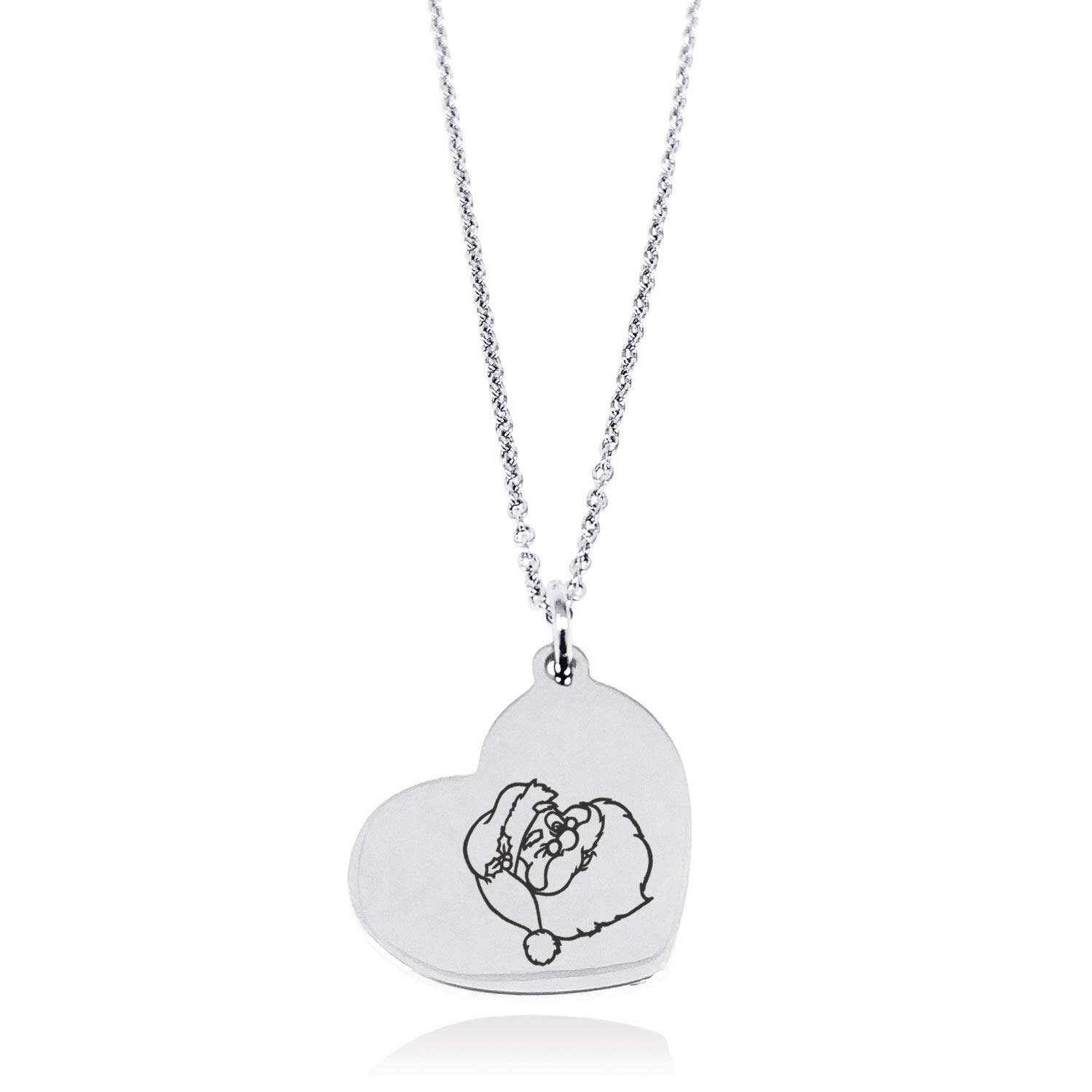 Tioneer Stainless Steel Jolly Good Santa Claus Floating Heart Tag Charm Pendant Necklace