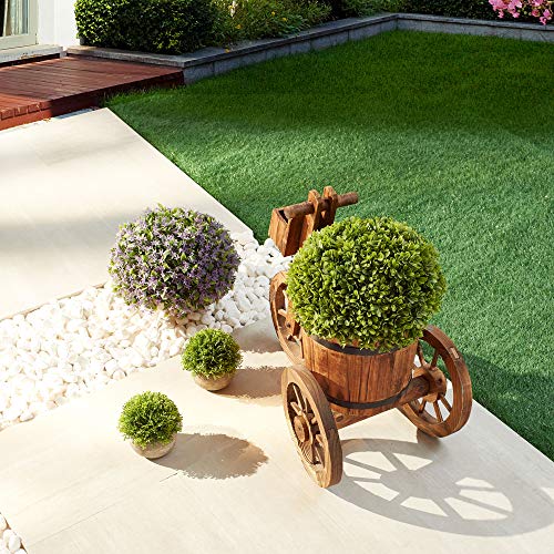 LOKATSE HOME Wooden Barrel Tricycle Planter Wagon Home Garden Outdoor Decor, Brown