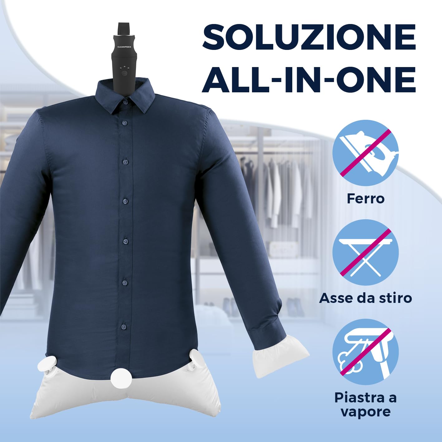 CLEANmaxx Stiratura automatica delle camicie PRO | Sostituisce il ferro da stiro, l'asse da stiro e la vaporiera | Dispositivo di stiratura per camicie, camicette e T-shirt | Innovativo ed efficiente
