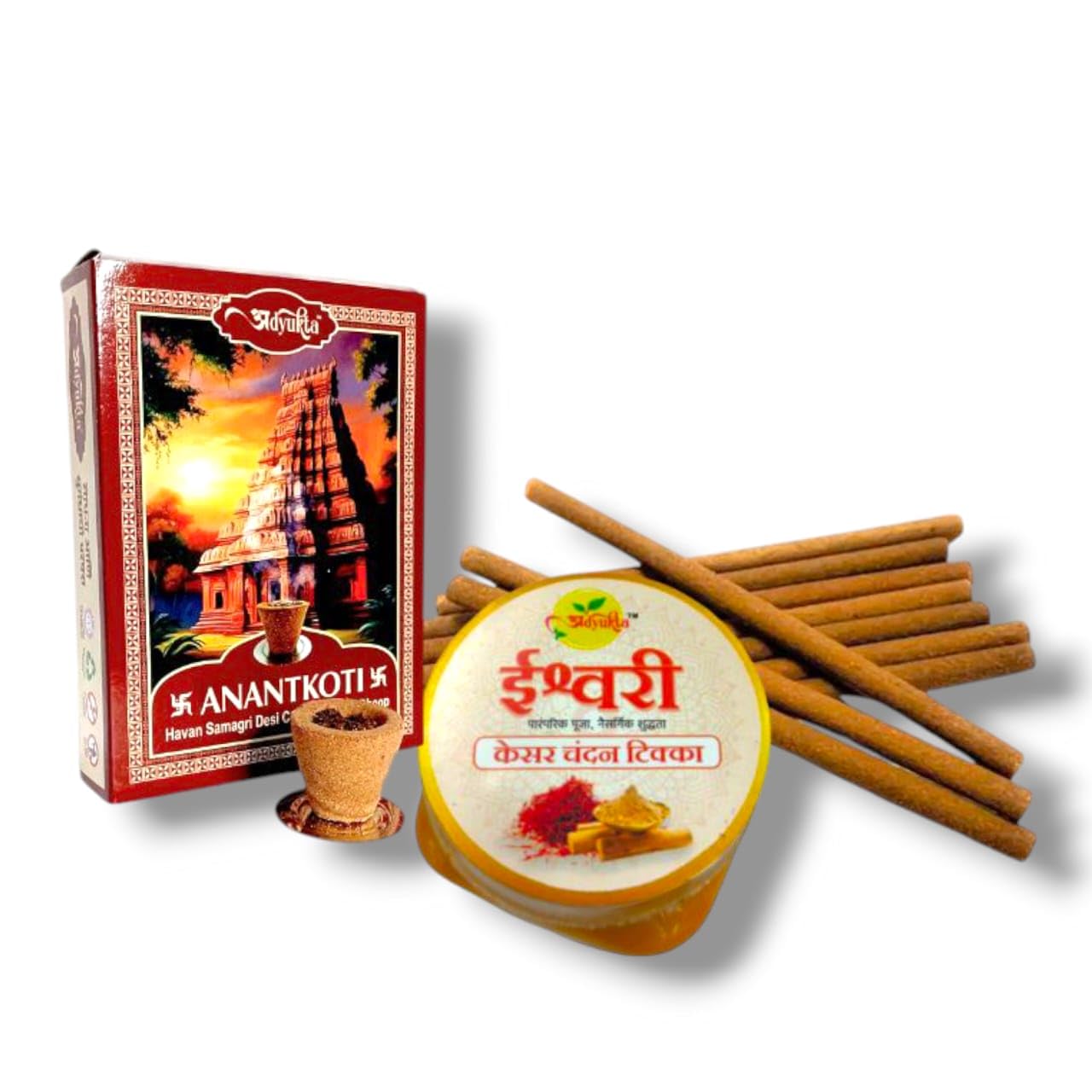 Adyukta Premium Puja Combo - Dhoop Sticks Sonchpha (20 Sticks), Chandan Tikka & Cup Dhoop Havan Samgri | Divine Fragrance & Spiritual Essentials-image-2