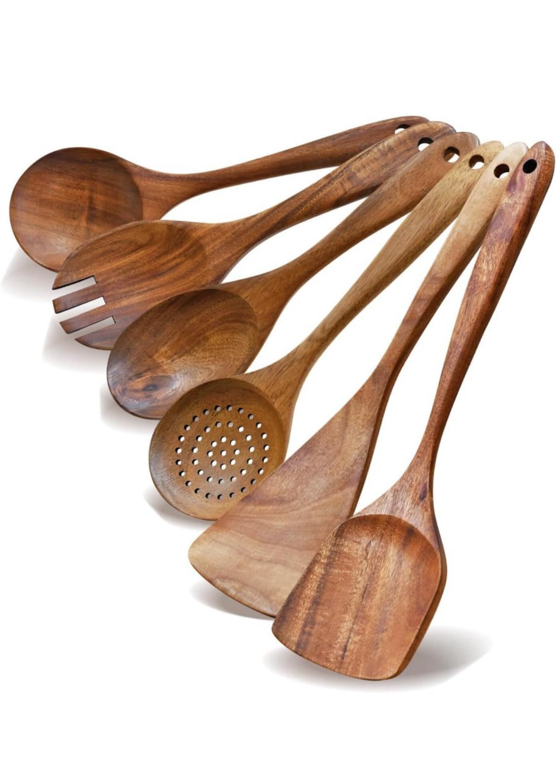 Espátula de madera de neem hecha a mano antiadherente para cocinar y servir, utensilios de cocina, cuchara de madera premium, cuchara de postre, juego de cucharas de mesa (paquete de 6)