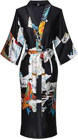 MissNina Women's Floral/Patterned Silky Kimono Robes Long Satin Bathrobes Sleepwear Loungewear