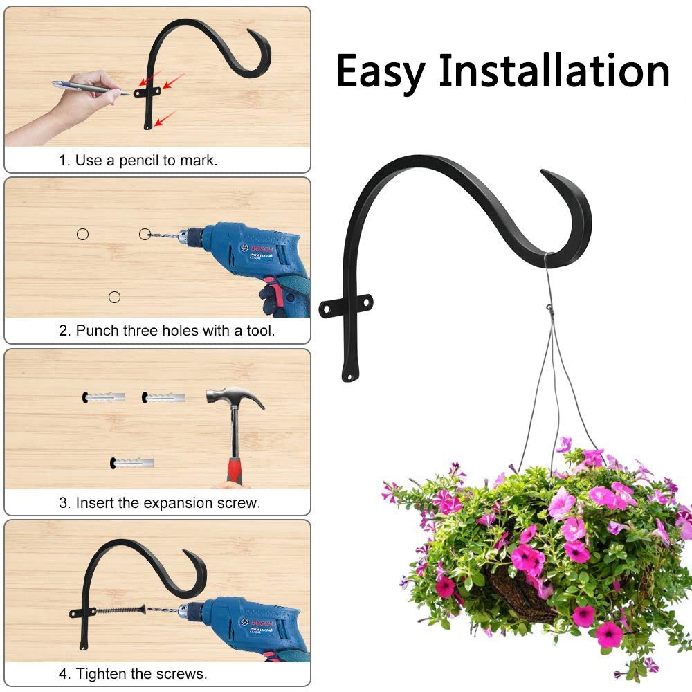 thumbnail: Zocipro 2 Stuks Hangende Mandbeugels, Zwart Gietijzer - Voor Bloempotten, Vogelvoeders, Decoratie, 11x20 Cm