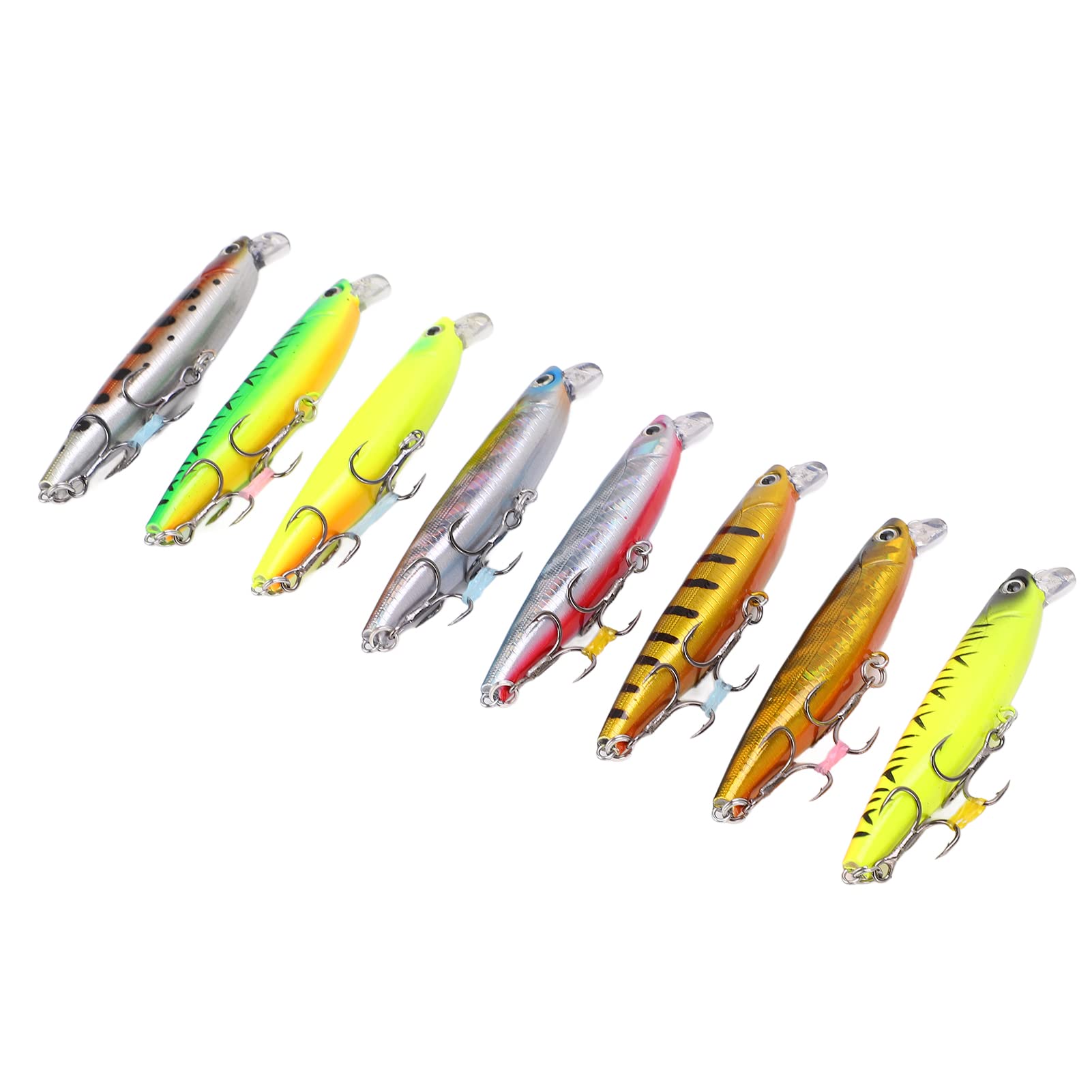 Lot de 8 leurres de pêche Minnow, appâts durs coulants VIB avec billes d'acier, hameçons pointus et yeux 3D, pour la pêche au bar, à la truite et à la perche. Longueur : 8 cm,