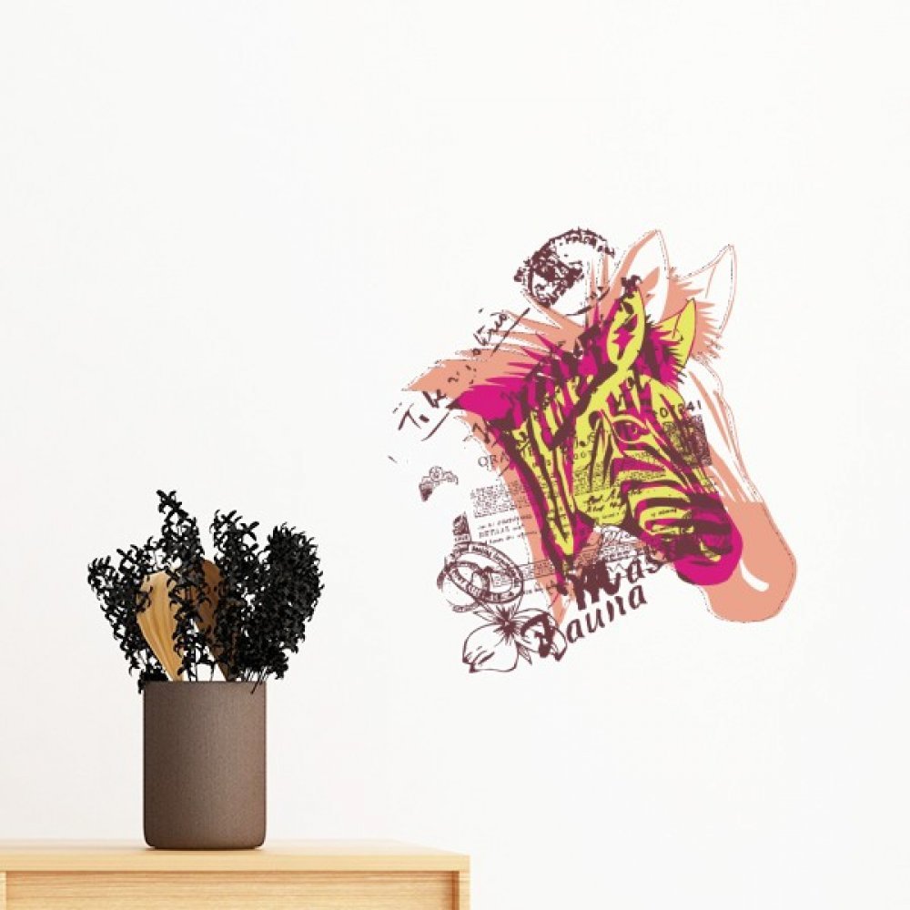 Décoration murale zèbre fleur jaune rose pour sticker chambre DIY