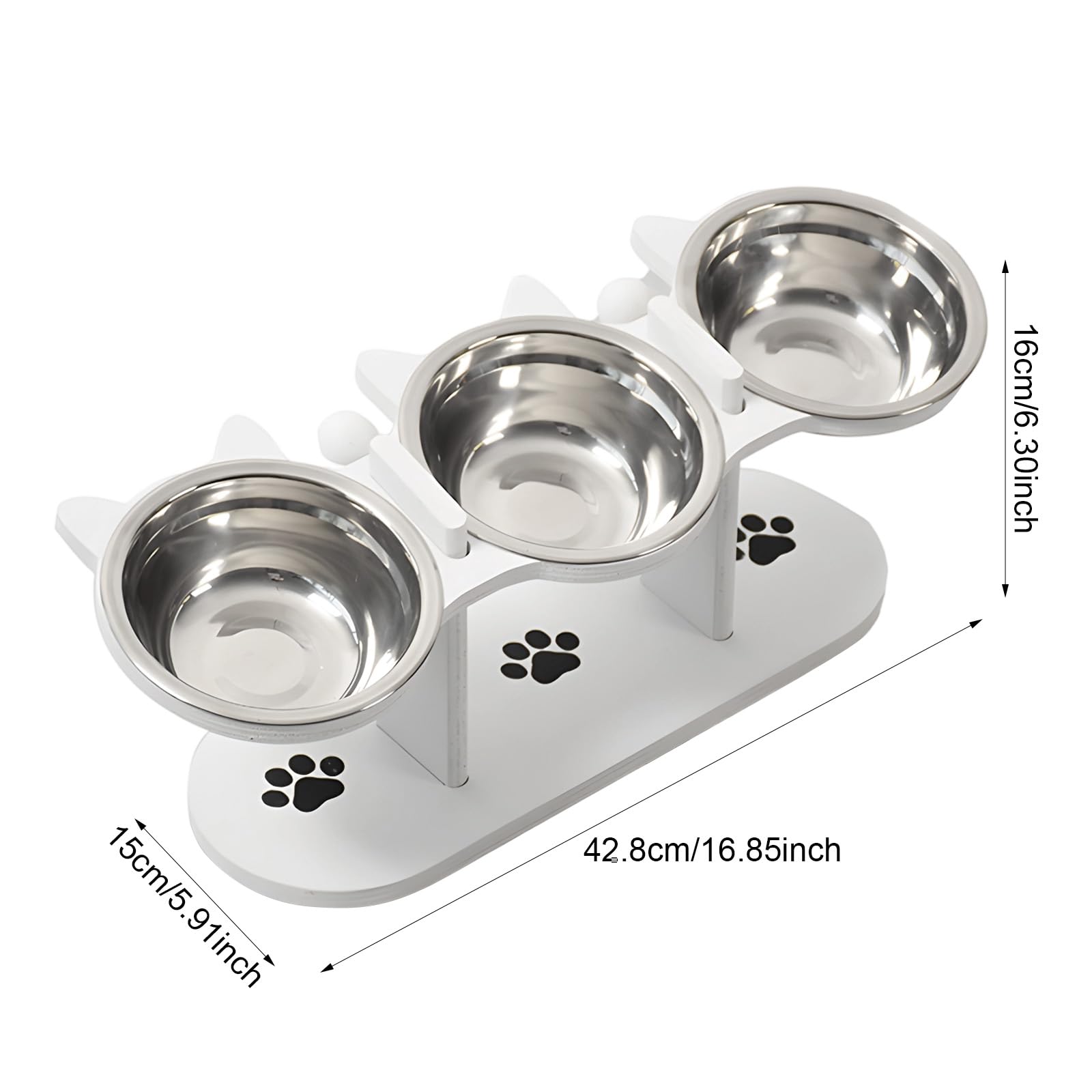 Gamelle surélevée pour animaux de compagnie, antidérapante, 3 coupelles, angle d'inclinaison