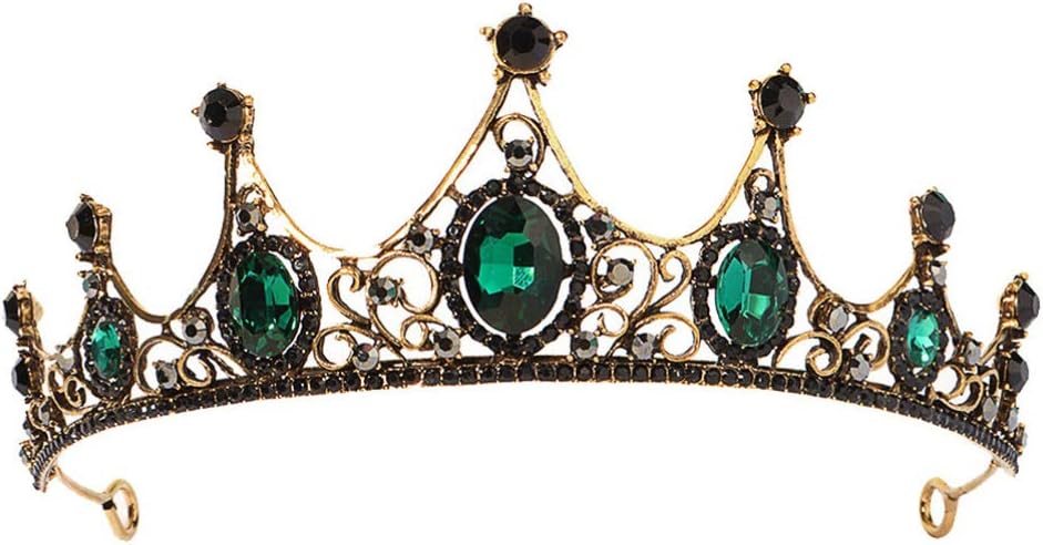 Minkissy Baroque Queen Crown Rhinestone Crystal Crown Retro Crown for Weddings, Birthday, Halloween, Christmas, New Year (Green)