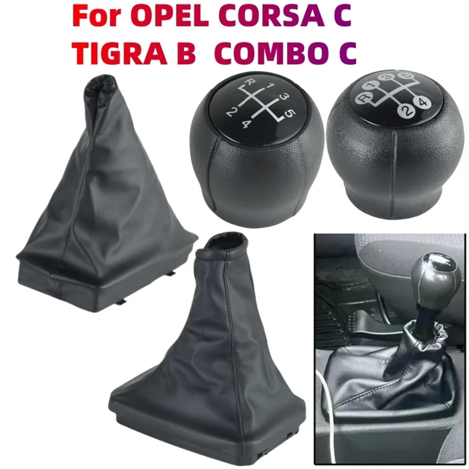 5-biegowa gałka zmiany biegów, hamulec ręczny, osłona bagażnika, zamiennik do Opel Corsa C (01-06) Combo C(01-11) Tigra B uchwyt dźwigni zmiany biegów (K0746) (2 szt. czarno-białe)