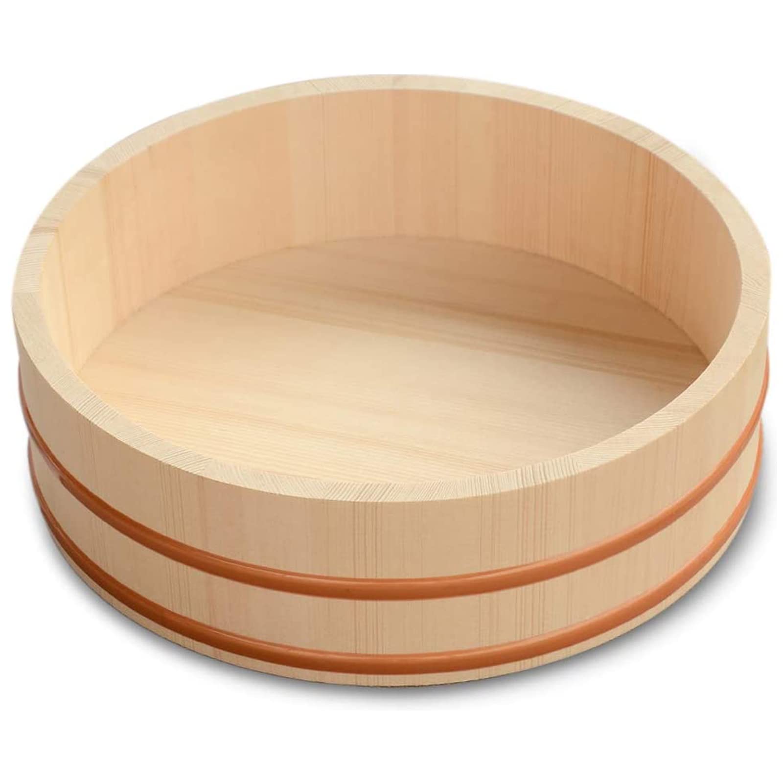 Adima Japońska drewniana Hangiri sushi miska do mieszania ryżu z miedzianą opaską sushi oke biała sosna drewno do sushi restauracji domu kuchni 12 rozmiarów, 27 x 7,5 cm