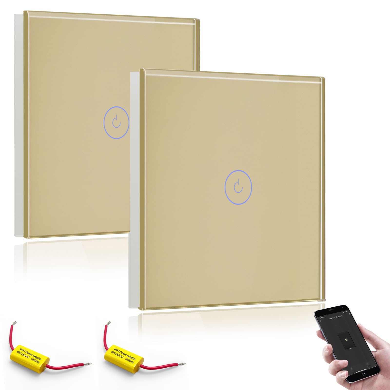 BSEED WiFi Touch Switch Gold,1 Gang 2 Way Smart Light Switch Compatible with Alexa and Google Home,with Smart Life Remote Control(No Hub Required)-No Need Neutral Wire-2 pack — image 1