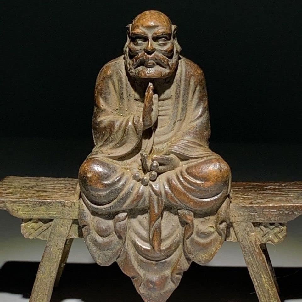 Miniatura 2 de Estatua de Buda Patriarca Bodhidharma de latón de 3.0 in, sala budista retro, banco consagrado, artesanía de Buda, decoración del hogar, colección