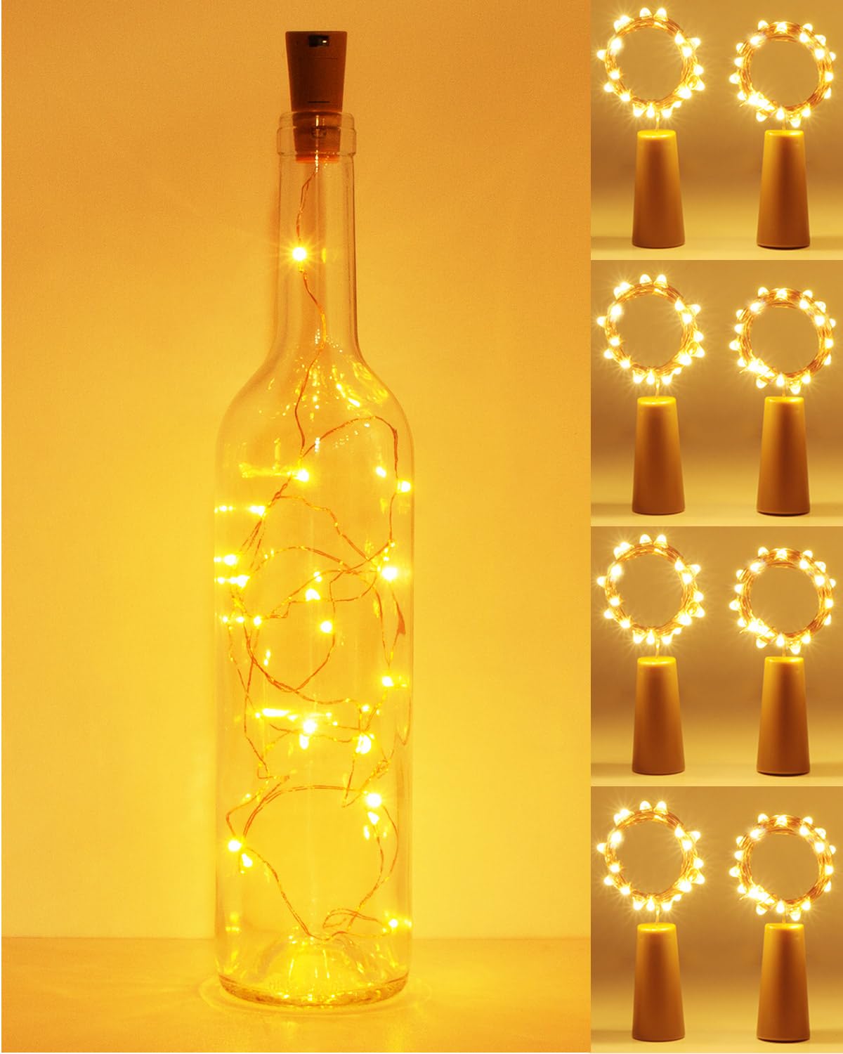 kolpop 8 Stück Flaschenlicht Batterie, Flaschenlichterkette 2M 20LED Glas Korken Licht Lichterkette für Flasche für außen/innen Deko für Party Hochzeit Weihnachten, Warmweiß