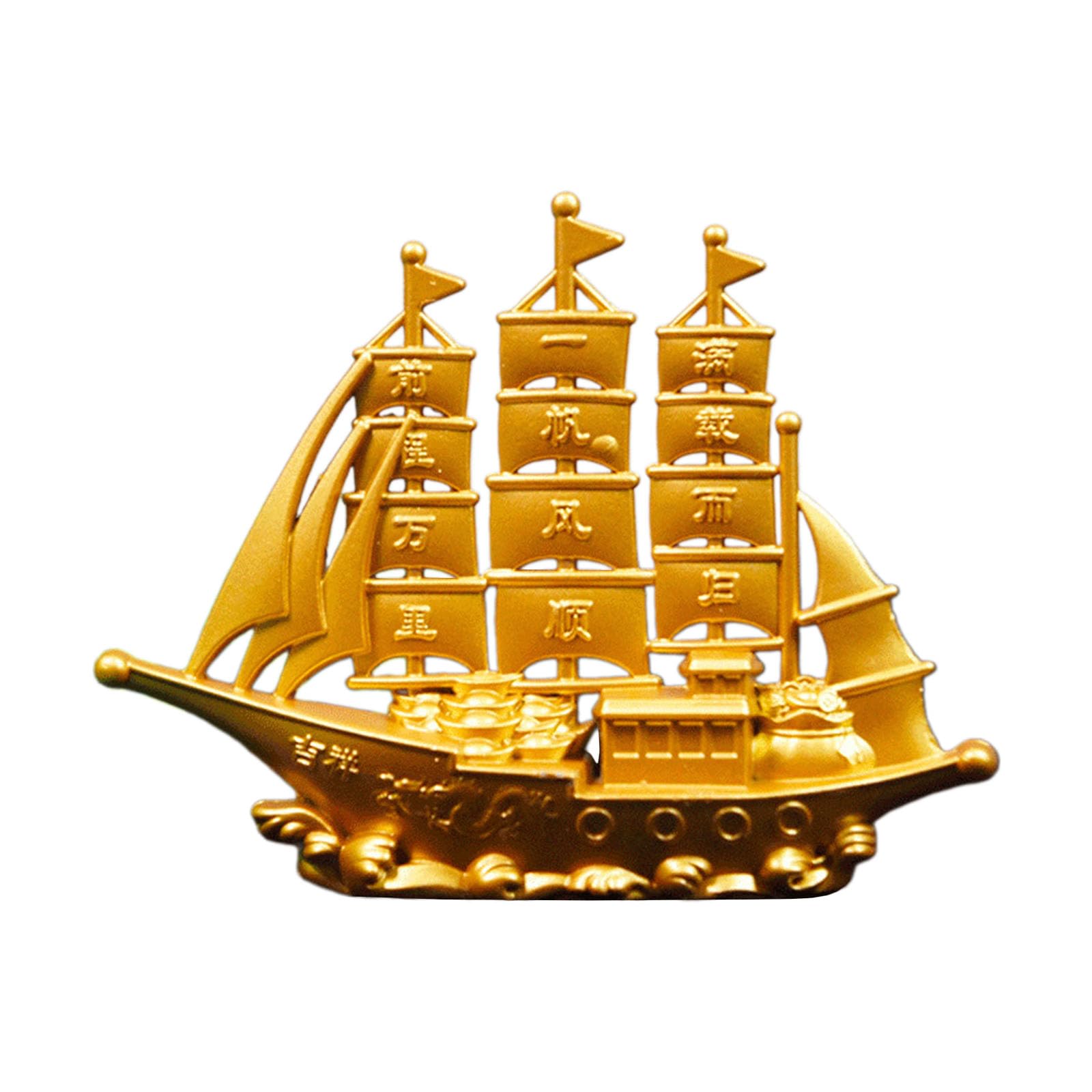 Maxtonser Golden Metal Sailing Ship Bucket Teapot Sculpture Chinese Fengshui Statues for Wealth and Prosperity Decorative Ornament