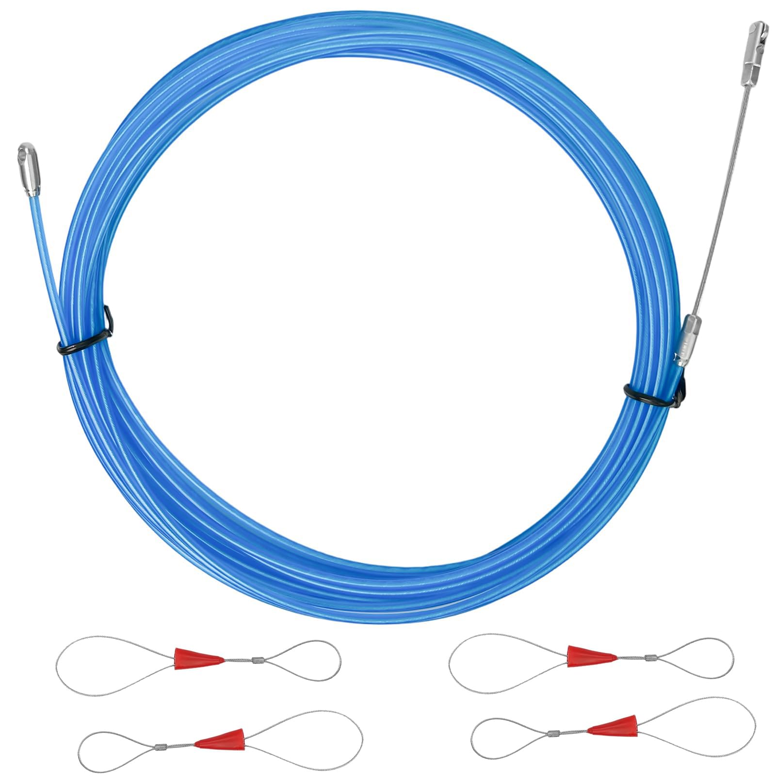 5 PCS Wire Puller for Electrician, Wiring Spring Tools, Spring Wire with Four tighteners for Electrical Wiring Equipment, Professional Wiring Tools Kit, Blue 15 Meter Length-image-3