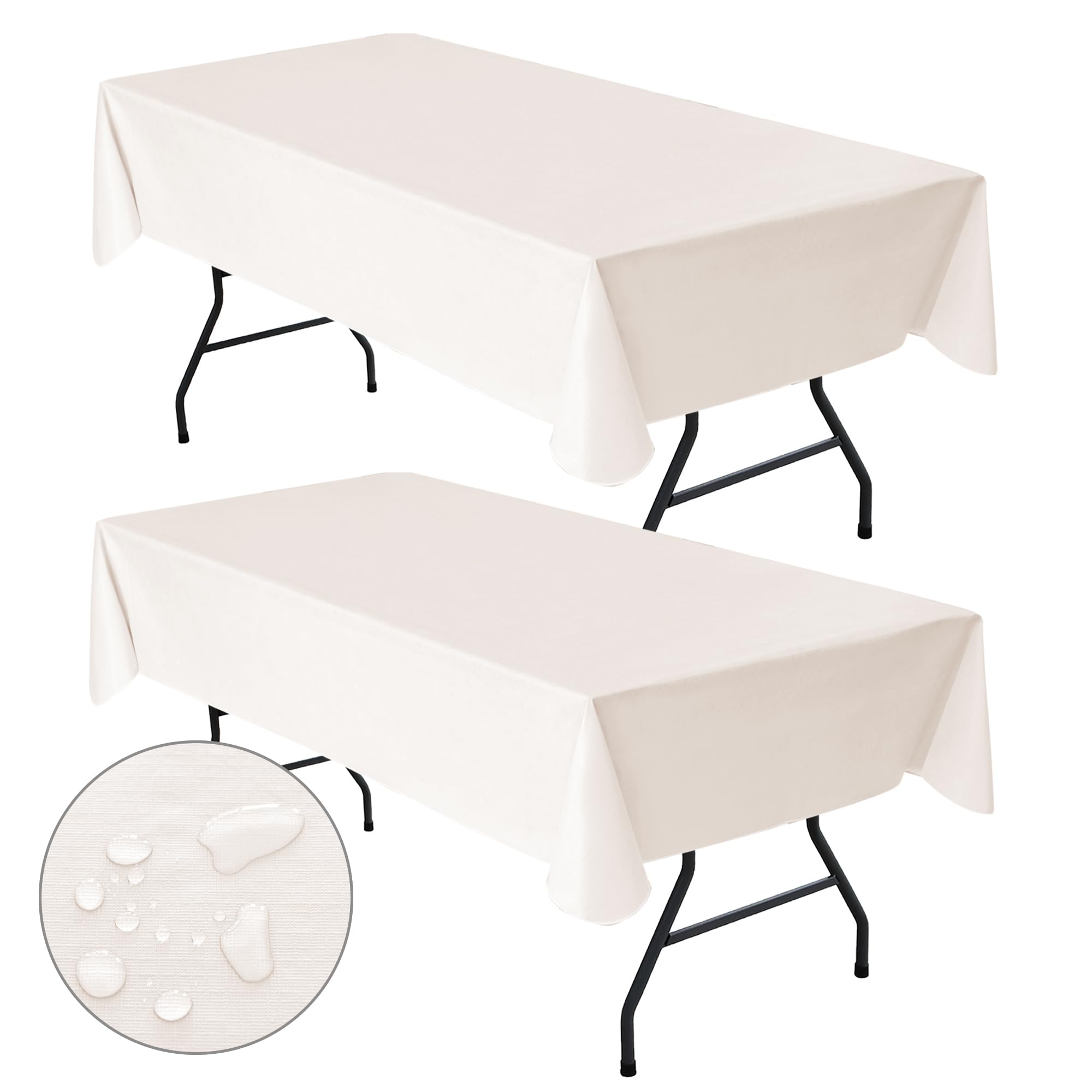 Nasitos Vinyl-Tischdecke, rechteckig, 152,4 x 250,9 cm, Beige, Tischdecke mit Flanell-Rückseite, für rechteckige Tische, Tischdecke für Hochzeiten, Festivals, Brautpartys, Partys im Freien, 2 Stück