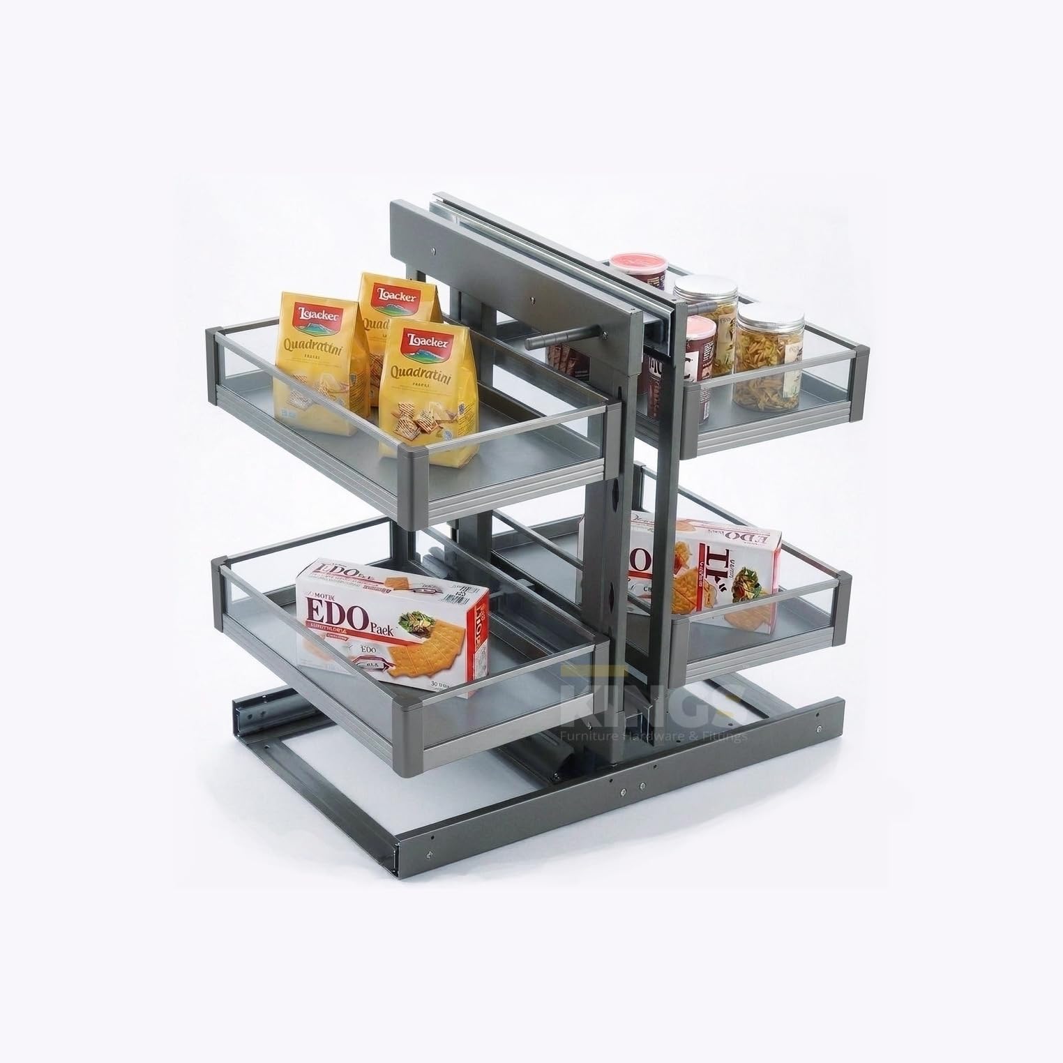 KINGS® Premium Glass Magic Corner for Kitchen Storage (S/S Base Bidding Baskets, Grey Finish, Soft Closing, Universal Opening Installation, Designed in Germany)-image-18