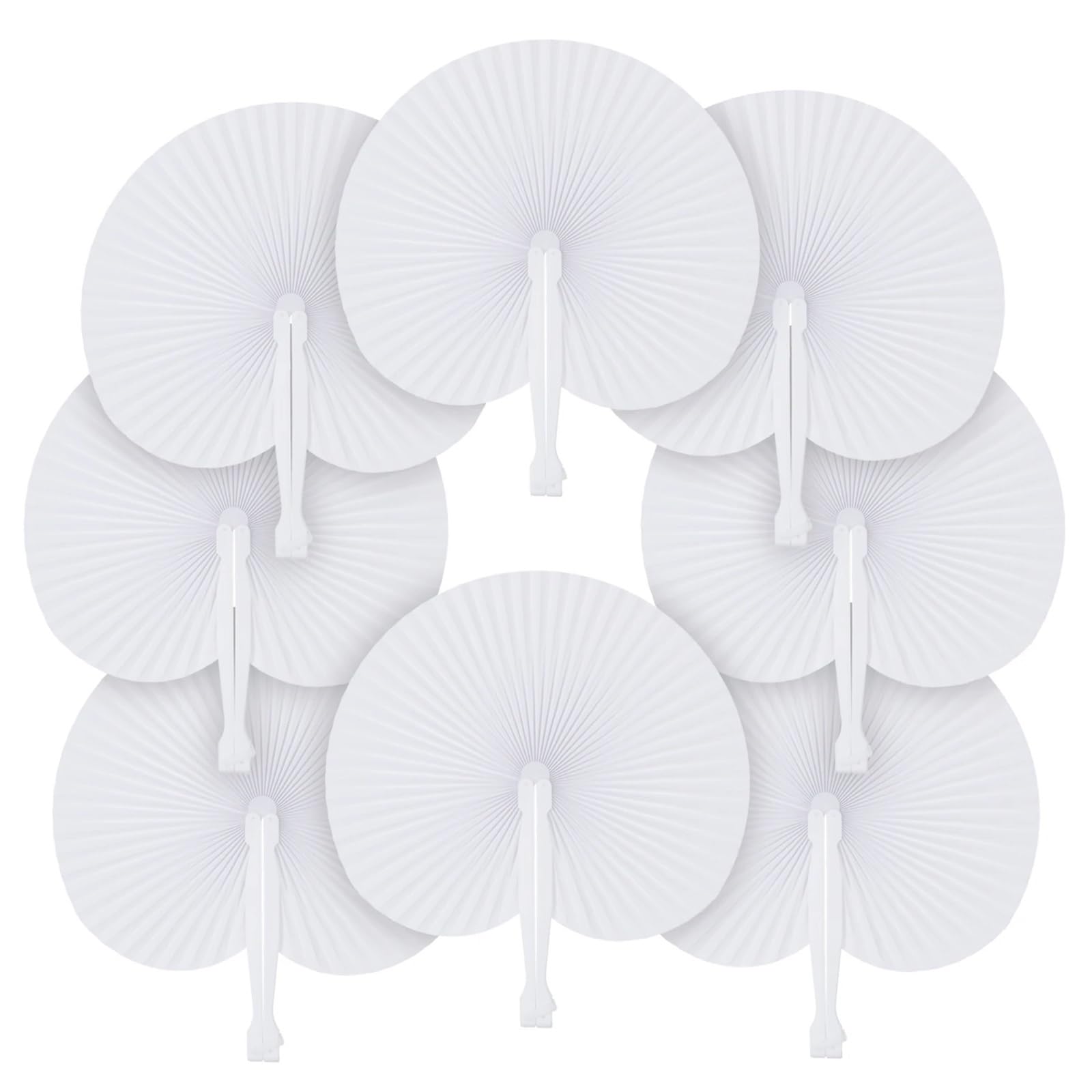 Weiße Faltfächer, herzförmiger Fächer, runde Akkordeon-Papierfächer, Hochzeitsfeier, Party-Dekoration, DIY-Malerei Für Party(Round Shaped,30pcs)