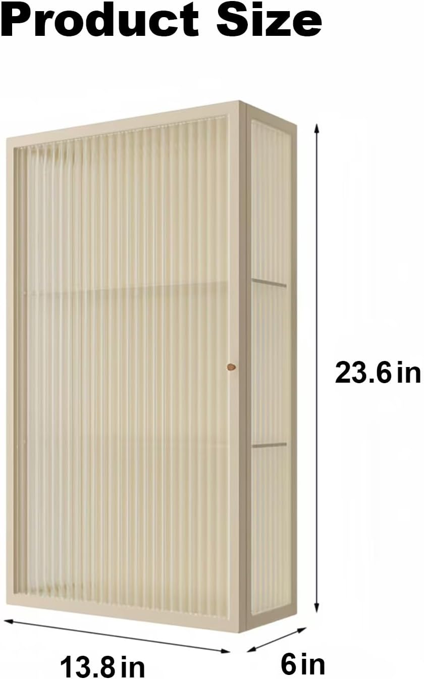Bathroom Wall Cabinet 14 Inch Over The Toilet Metal Storage Cabinet with Glass Door, Wall Mounted Medicine Cabinet for Bathroom Laundry Room Bedroom (Beige, 23.6x13.8x6IN) Beige 23.6x13.8x6IN