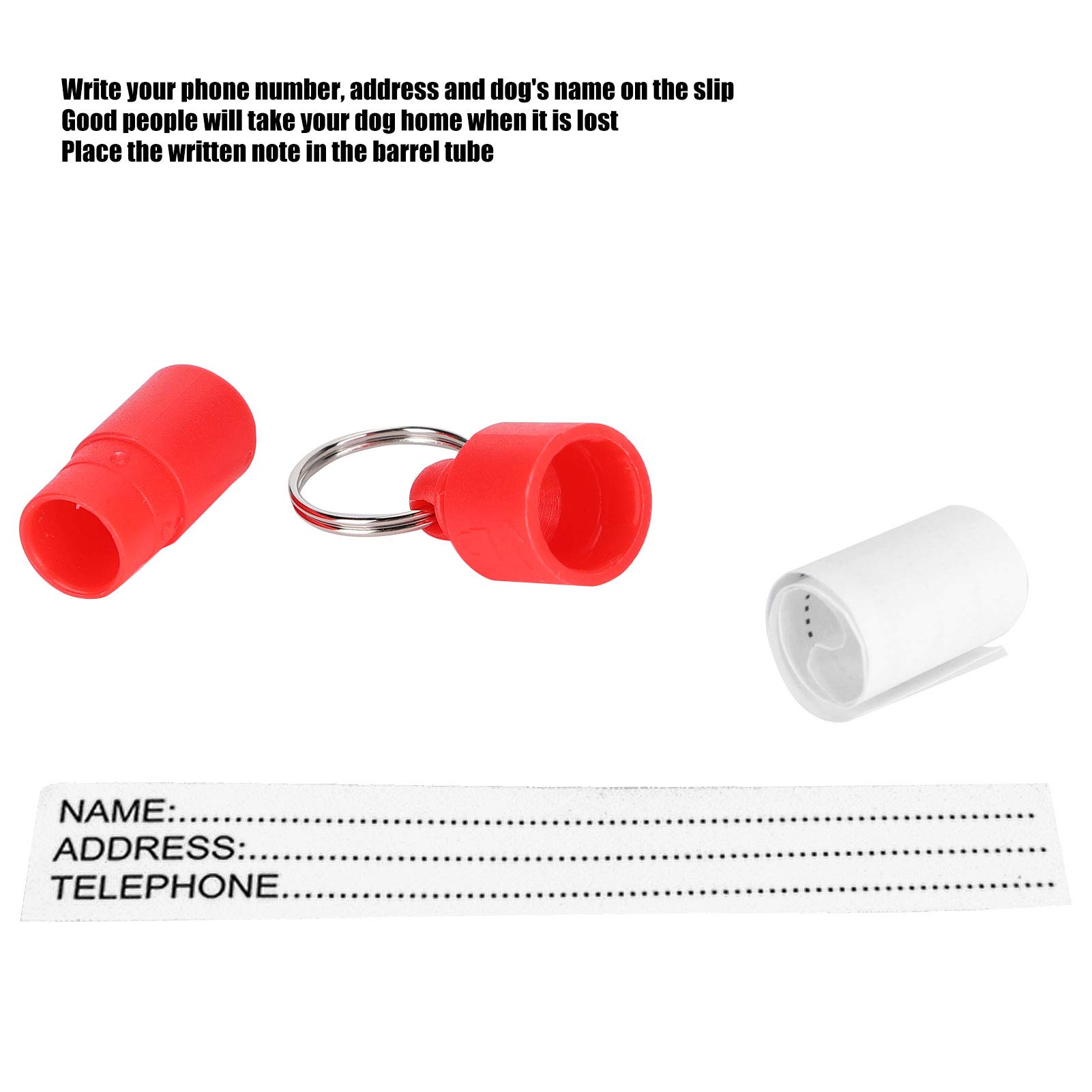 20 szt. Anti-Lost Pet Dog ID Tag, obroża dla szczeniaka kota wisiorek imię etykieta adresowa tuba do przechowywania odporna na zgubienie (czerwona)