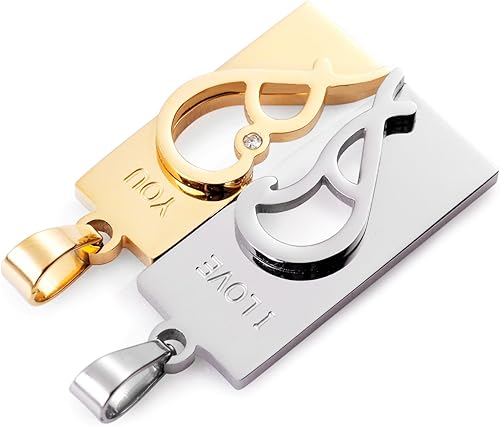 Miniatura 3 de Urban Jewelry Impresionante juego de 2 collares con dije de corazón para parejas para él y ella, para enamorados, San Valentín, cadena de 19 y 21