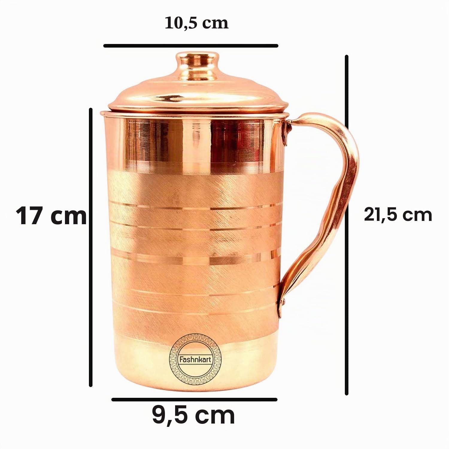 Reines Kupfer Krug mit 3 ayurvedischen Gesundheitsvorteilen 1,5 Liter handgefertigter Kupferwasserkrug mit 3 Tassen