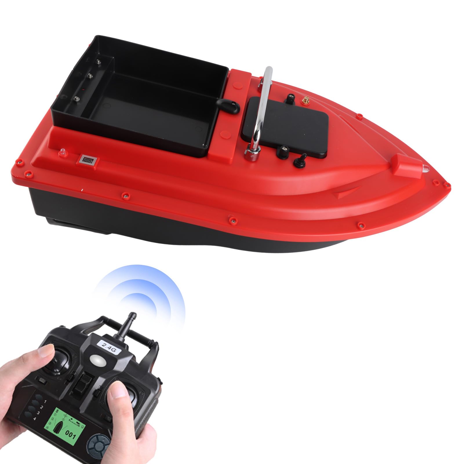 Kavolet Barca per esche da pesca telecomandata 500 m, carico 2 kg, con grande contenitore per esche automatiche, batteria ricaricabile da 12000 mAh