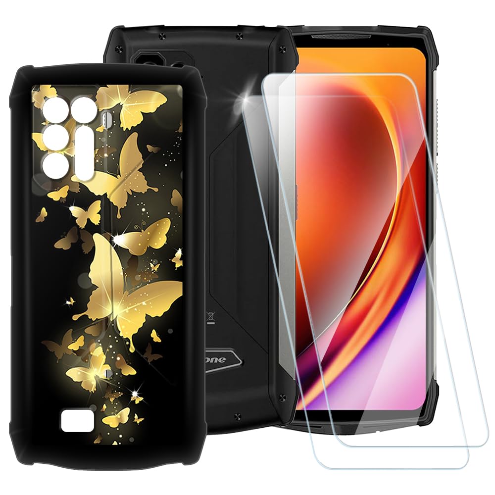 Coque En TPU Imprimée + 2 Films De Protection D'écran En Verre Trempé Compatible Avec Ulefone Note 14 3 Go, Coque Artistique Fine Antichoc Anti- Rayures, Protection Complète