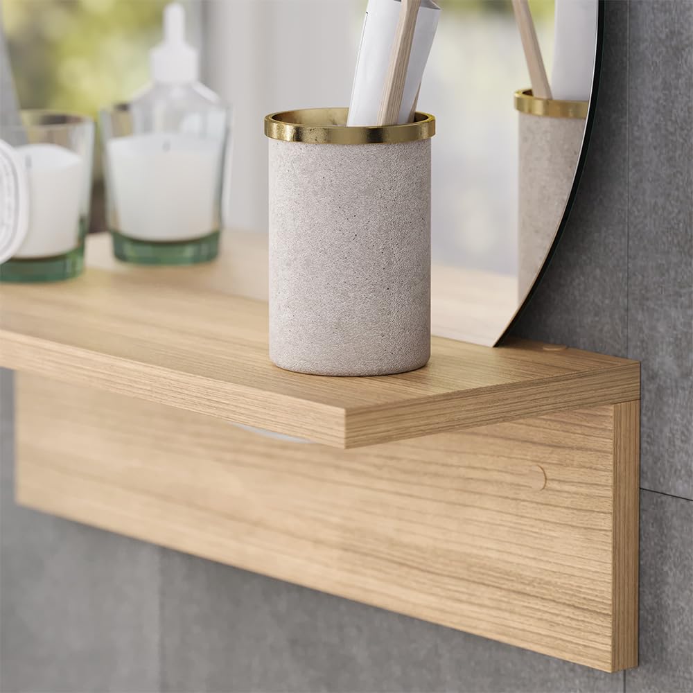 Vicco Specchio bagno Elyra, Rovere dorato, 40 x 47.5 cm con ripiano, adatto per il montaggio a parete in bagno e in ambienti abitativi