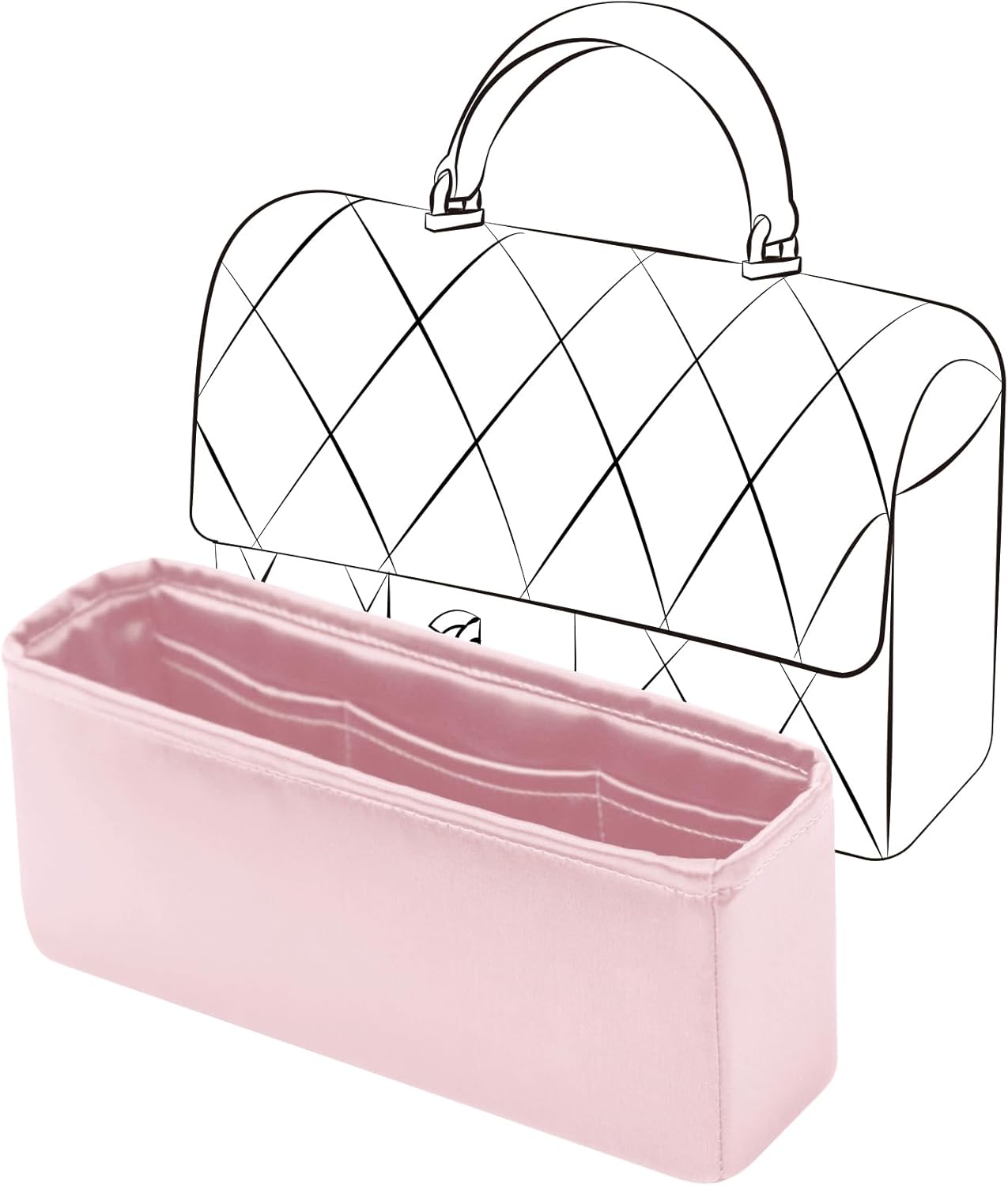 Fits for CF handle 22P Bag Insert, Premium Silk Purse Organizer Insert, Smooth Touch & Lightweight，Luxury Handbag Organizer with Gift Box Fits For chanel(Pink)