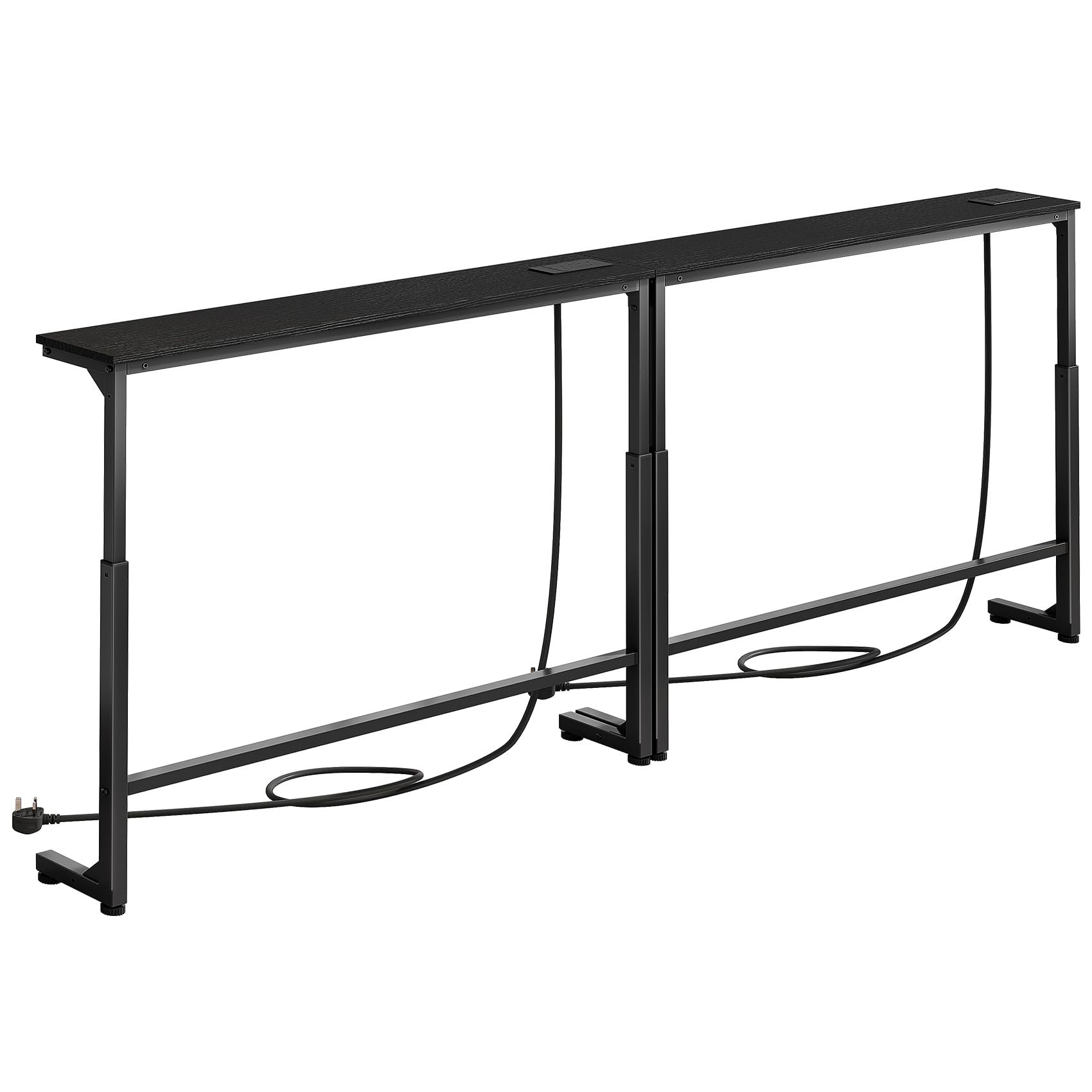 Kitstorack Narrow Sofa Table with Charging Station, 200cm Behind Couch Table, Adjustable 62-83 cm Height, Modular 2-piece Design for sectionals, entryways, Apartments, and Narrow Living Spaces
