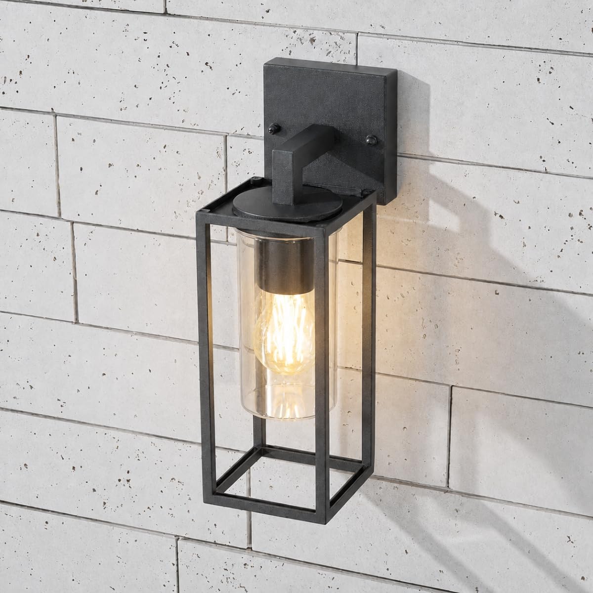 CGC Lighting Lampada da Parete per Esterno Colore Nero, Lanterna da Giardino, Tradizionale, Lampadina E27 (Nero verso il basso)