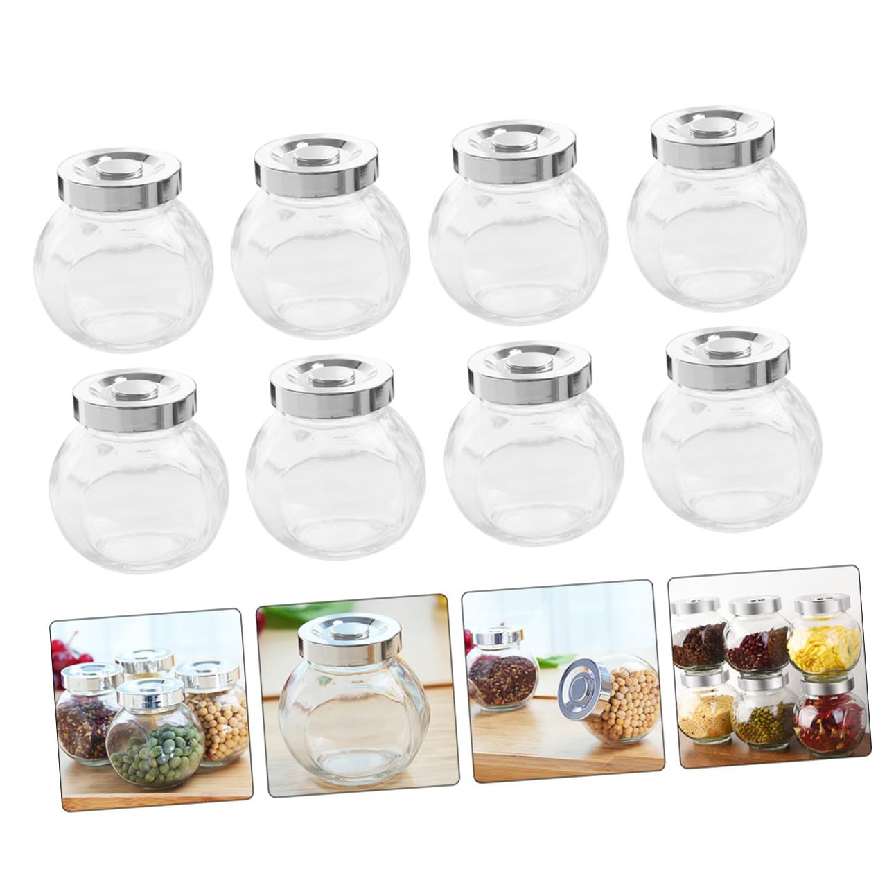 8 pezzi Barattoli in Vetro Trasparente con Coperchio Ermetico Contenitori Alimentari Resistenti e Portatili per Cucina Organizer per Zucchero Spezie e Snack Design Unico e