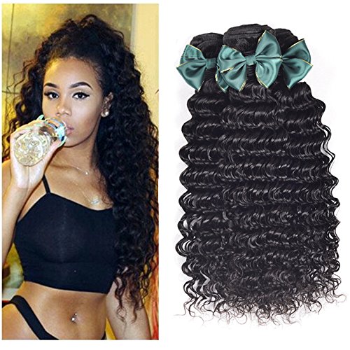 Perstar Hair 8A Grade Brazilian Virgin Hair Deep Wave 3 Bundles Remy Human Hair Weaves Natural Black Factory Price (14 16 18, Natural Color)