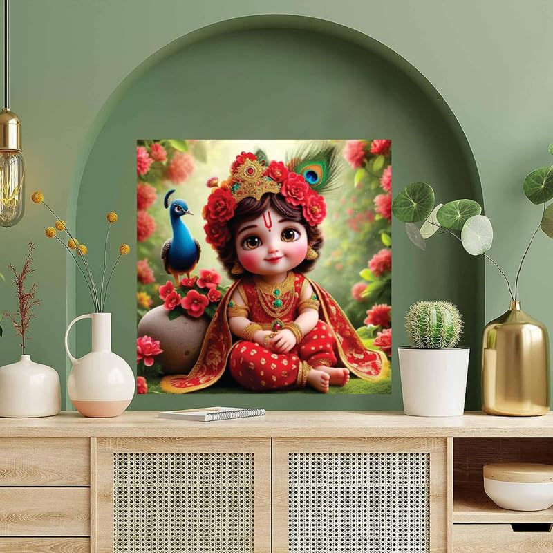 Image of British Terminal Cute little Bal Gopal Baby God Krishna| Kanha Ji | Laddu Lord Makhan Chor Painting Religious Poster for Pregnant Women for wall (matt thin vinyl,sticker,multicolor,unframed)| bj384